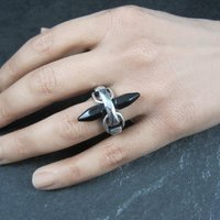 Unique Sterling Silver Black Obsidian Crystal Ring Size 7
