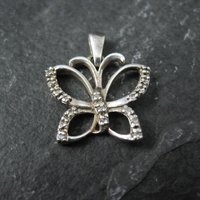 Small Sterling Diamond Butterfly Pendant