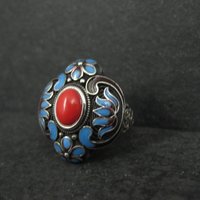 Vintage Enamel Ring 900 Silver Adjustable