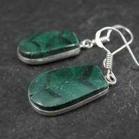 Simple Malachite Dangle Earrings Sterling Silver