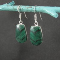 Simple Malachite Dangle Earrings Sterling Silver