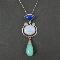 Sterling Lapis Lazuli Banded Agate Aventurine Opal Pendant