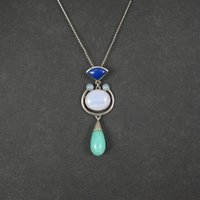 Sterling Lapis Lazuli Banded Agate Aventurine Opal Pendant
