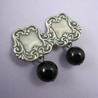 Vintage Sterling Silver Onyx Sphere Earrings