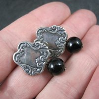 Vintage Sterling Silver Onyx Sphere Earrings