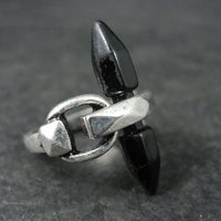Unique Sterling Silver Black Obsidian Crystal Ring Size 7