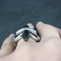 Unique Sterling Silver Black Obsidian Crystal Ring Size 7