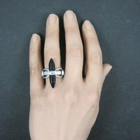 Unique Sterling Silver Black Obsidian Crystal Ring Size 7