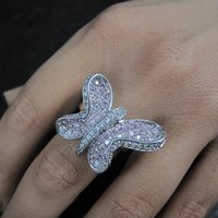 Estate Sterling Silver Pink Butterfly Ring Size 7.5