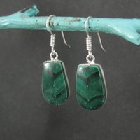 Simple Malachite Dangle Earrings Sterling Silver