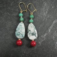 Moss Agate & Red Jasper Dangle Earrings