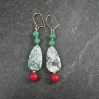 Moss Agate & Red Jasper Dangle Earrings