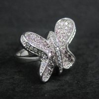 Estate Sterling Silver Pink Butterfly Ring Size 7.5