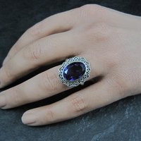 Sterling Silver Amethyst Ring Size 8 Estate Jewelry