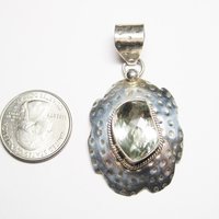 Large Vintage Sterling Green Amethyst Pendant