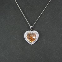 Estate Sterling Cognac Citrine Heart Pendant Necklace