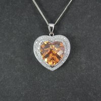 Estate Sterling Cognac Citrine Heart Pendant Necklace