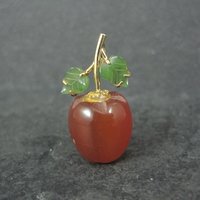 Vintage Carved Carnelian & Jade Apple Pendant