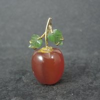 Vintage Carved Carnelian & Jade Apple Pendant