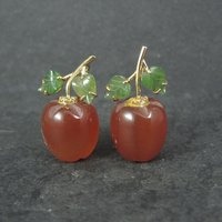 Vintage Carved Carnelian & Jade Apple Pendant