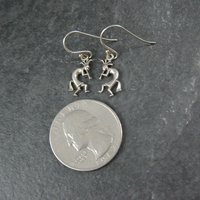 Dainty Sterling Kokopelli Earrings - Vintage Southwestern Silver Dangles