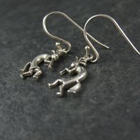 Dainty Sterling Kokopelli Earrings - Vintage Southwestern Silver Dangles