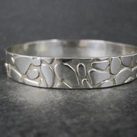 Mexican Sterling Pebble Bangle Bracelet 8" Vintage 925 Silver