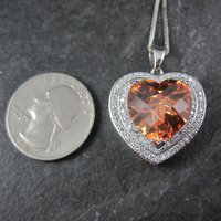 Estate Sterling Cognac Citrine Heart Pendant Necklace