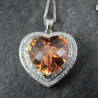 Estate Sterling Cognac Citrine Heart Pendant Necklace