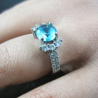 Estate Sterling Blue Cubic Zirconia Ring Size 6
