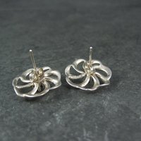Vintage Black Spinel Flower Earrings 5/8" Sterling Silver