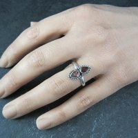 Estate 2 Garnet Ring Sterling Silver Size 7