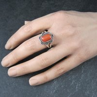 Southwestern Coral Ring Sterling Silver Size 8