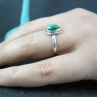 Dainty Sterling Malachite Ring Size 6