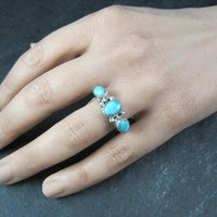Vintage Sterling 3 Stone Turquoise Ring Size 7