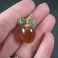 Vintage Carved Carnelian & Jade Apple Pendant