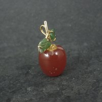 Vintage Carved Carnelian & Jade Apple Pendant