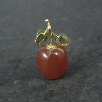 Vintage Carved Carnelian & Jade Apple Pendant