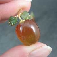 Vintage Carved Carnelian & Jade Apple Pendant