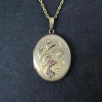 Vintage Black Hills Gold Hummingbird Locket Necklace Coleman Co NOS