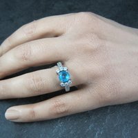 Estate Sterling Blue Cubic Zirconia Ring Size 6