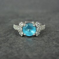 Estate Sterling Blue Cubic Zirconia Ring Size 6