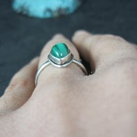 Dainty Sterling Malachite Ring Size 6