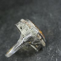 Antique Filigree Sterling Topaz Glass Leaf Ring Size 6