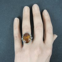 Antique Filigree Sterling Topaz Glass Leaf Ring Size 6