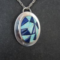 Southwestern Lapis Lazuli Opal Inlay Pendant Necklace