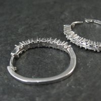 Estate Sterling Cubic Zirconia Latch Hoop Earrings