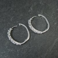 Estate Sterling Cubic Zirconia Latch Hoop Earrings