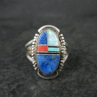 Vintage Sterling Inlay Ring Size 7 Southwestern Silver
