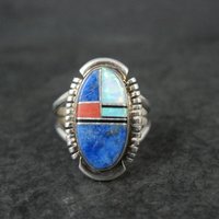 Vintage Sterling Inlay Ring Size 7 Southwestern Silver
